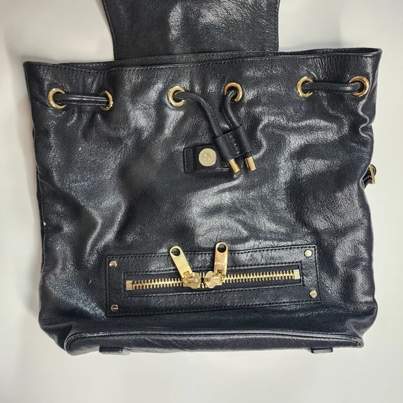 Milly Riley Black Leather Backpack Gold Zipper display picture 1